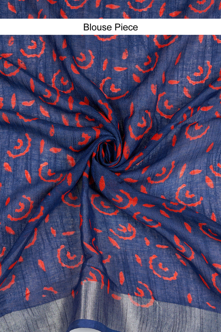 Teejh Kritaali Indigo &amp; Red Hand Blockprint Saree