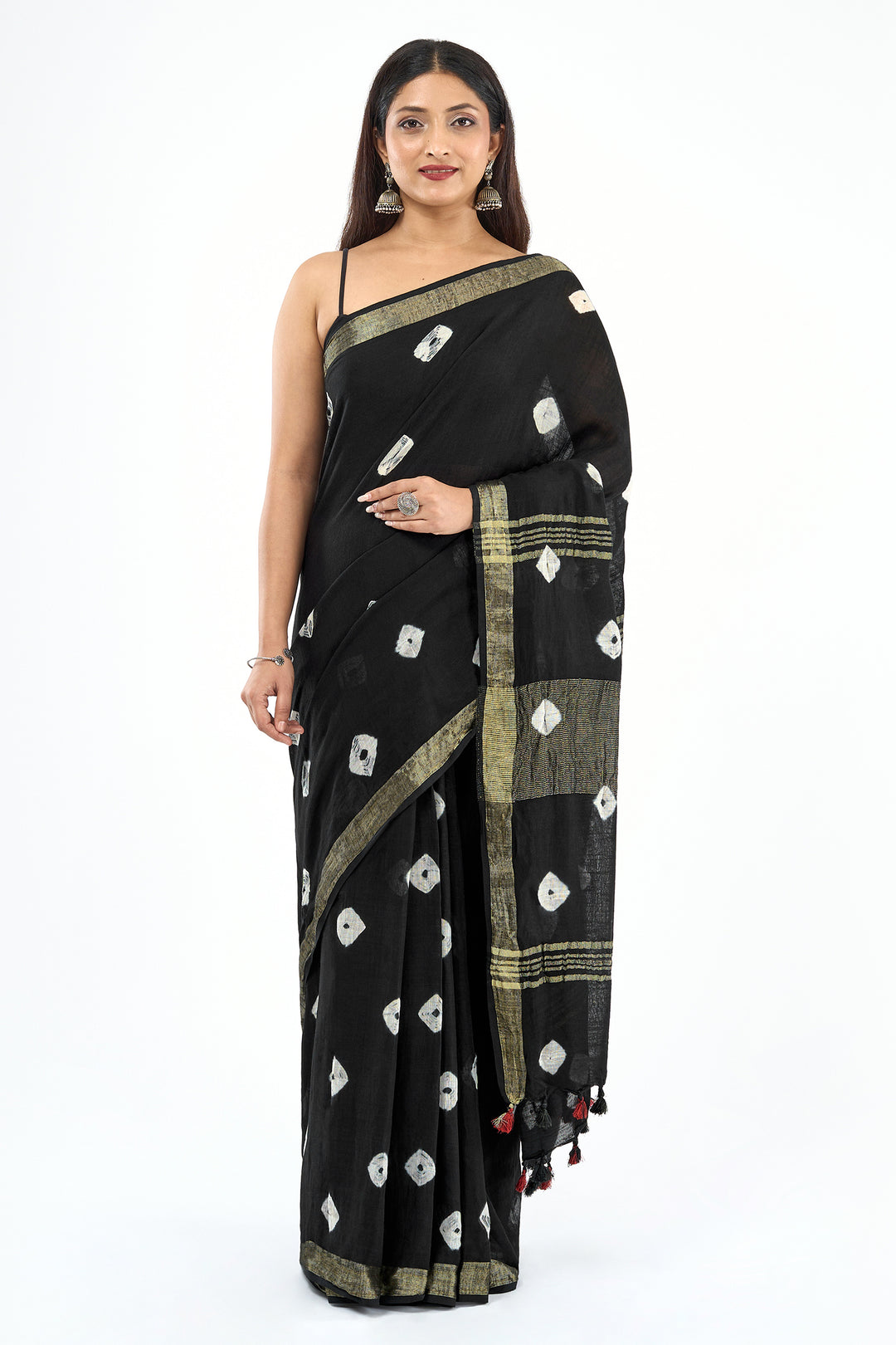 Teejh Aruvya Black Hand Blockprint Saree