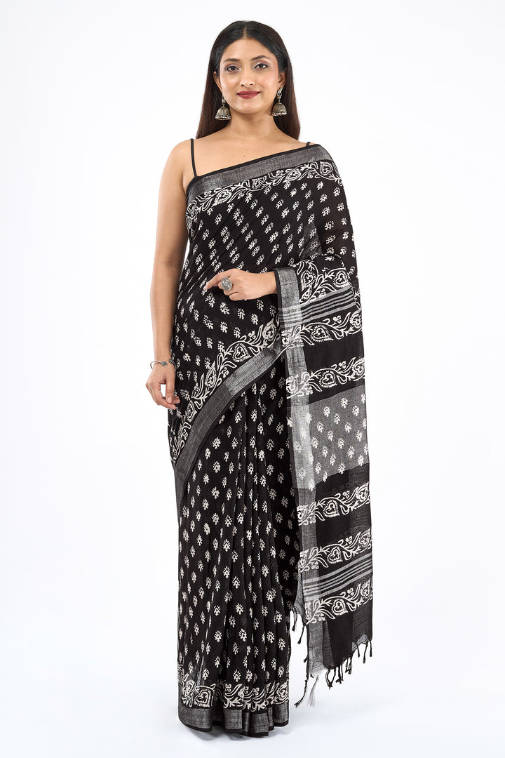 Teejh Navisha Black Hand Blockprint Saree
