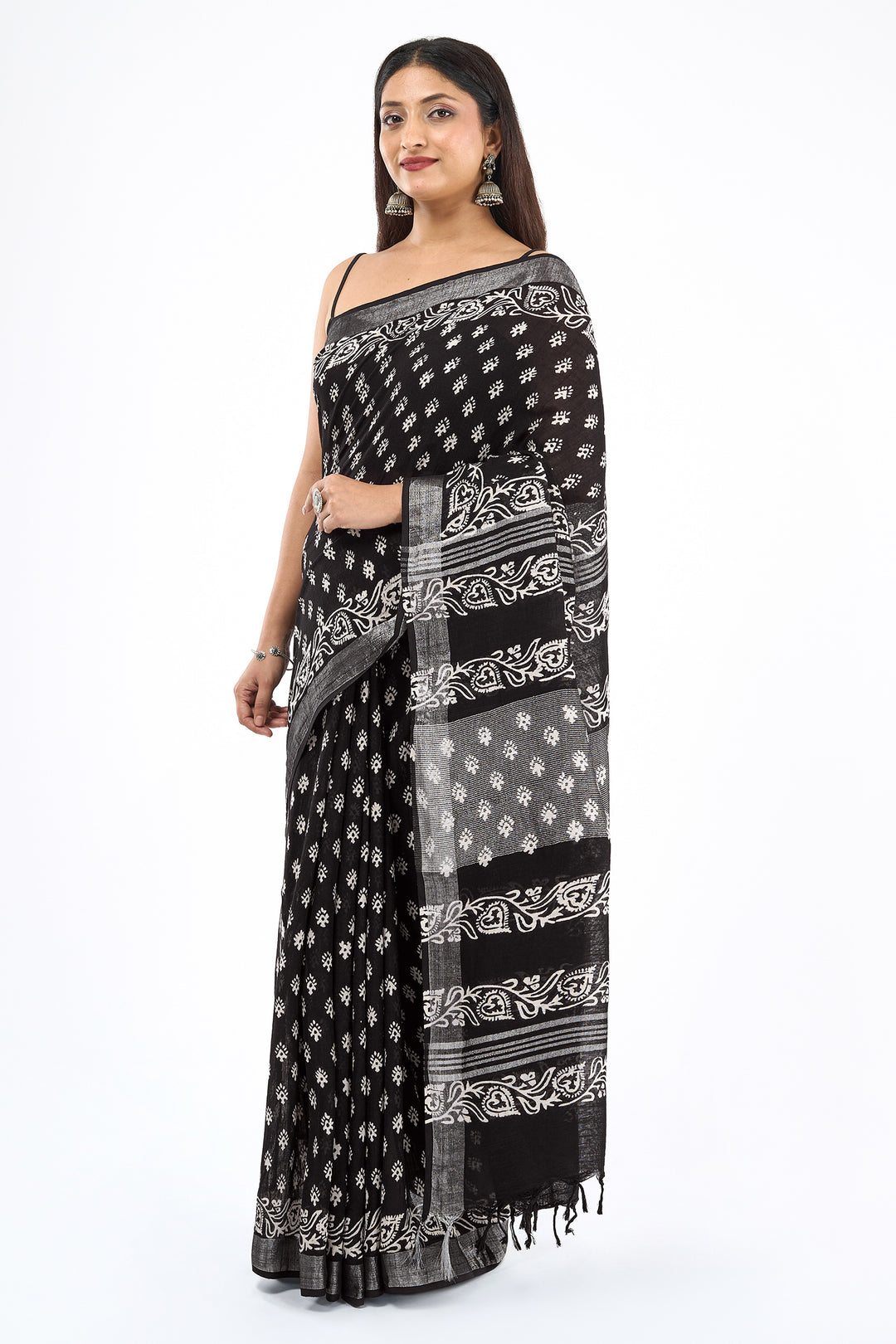 Teejh Navisha Black Hand Blockprint Saree