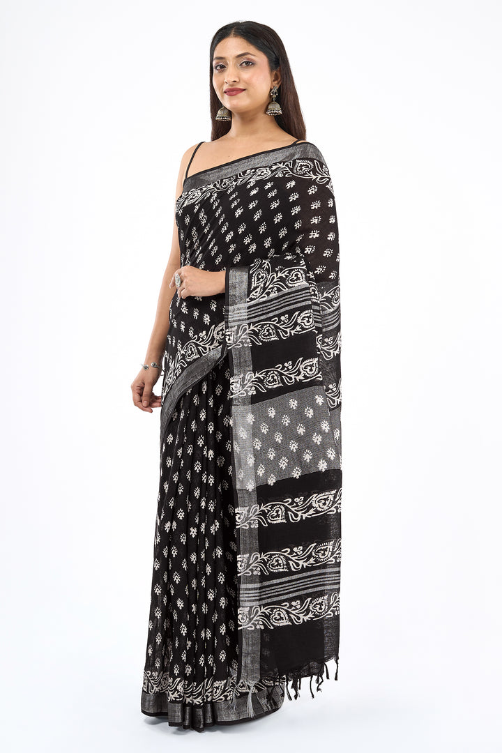 Teejh Navisha Black Hand Blockprint Saree