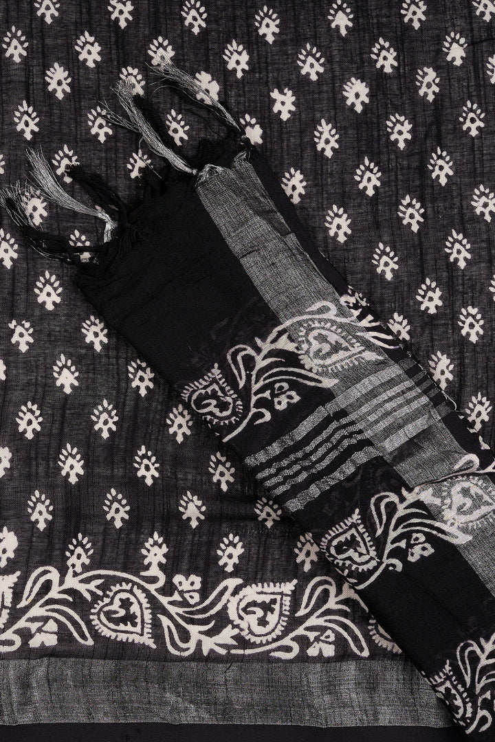 Teejh Navisha Black Hand Blockprint Saree