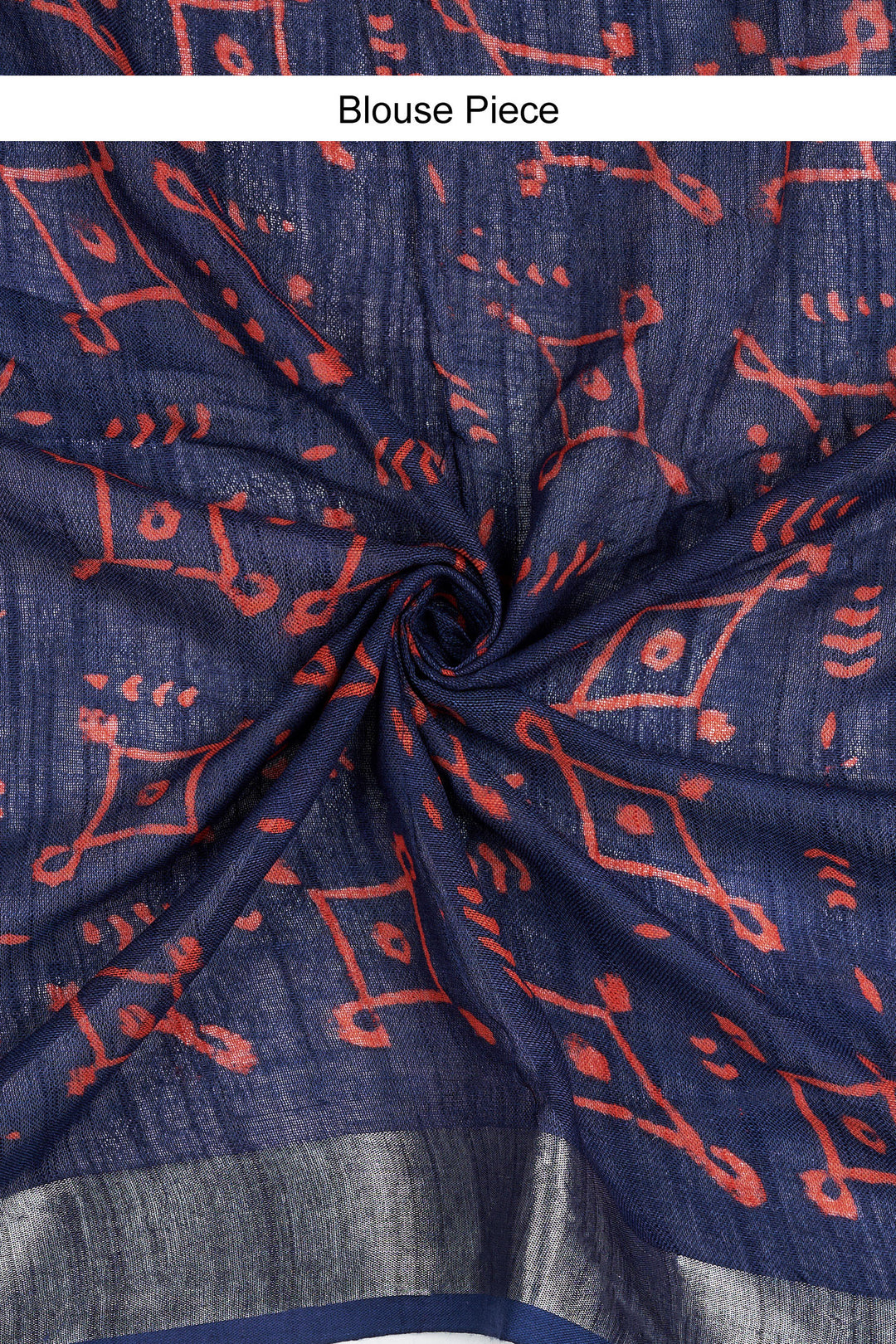 Teejh Ekila Indigo &amp; Red Hand Blockprint Saree