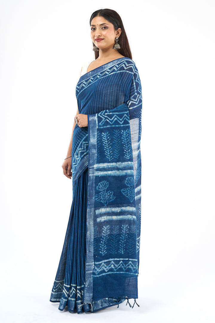 Teejh Pravani Indigo Hand Blockprint Saree