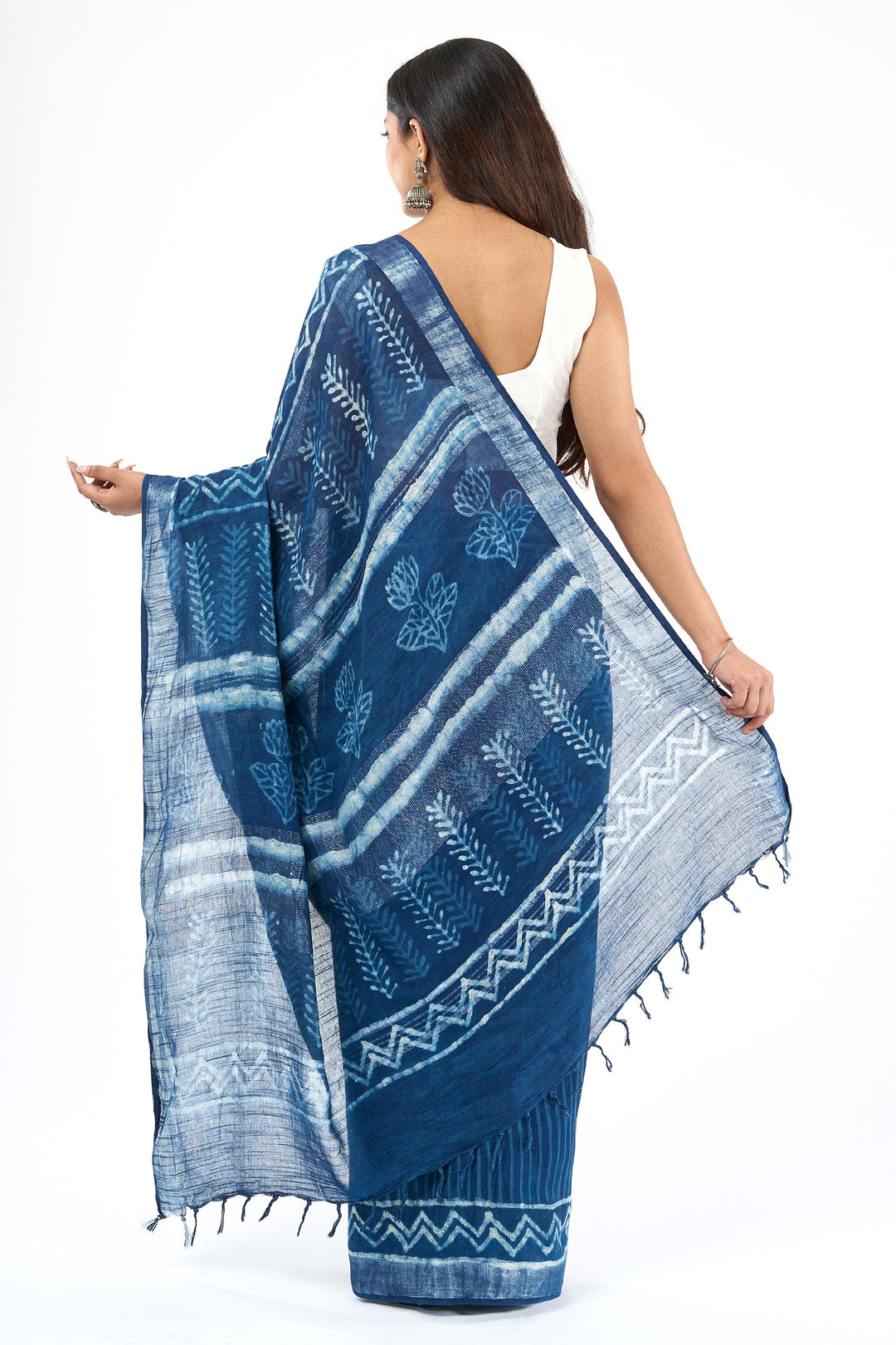 Teejh Pravani Indigo Hand Blockprint Saree