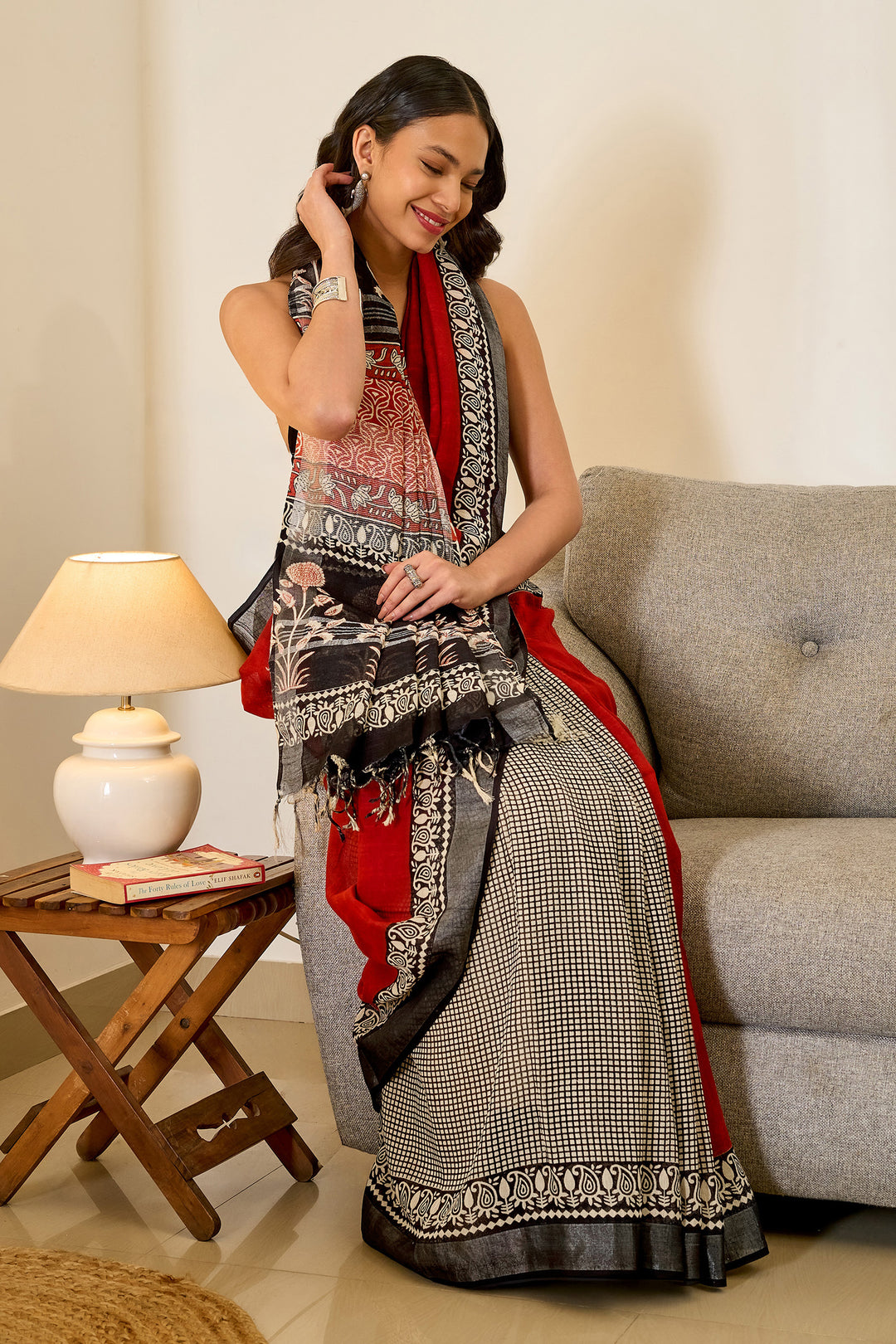 Teejh Dholira Hand Blockprint Saree