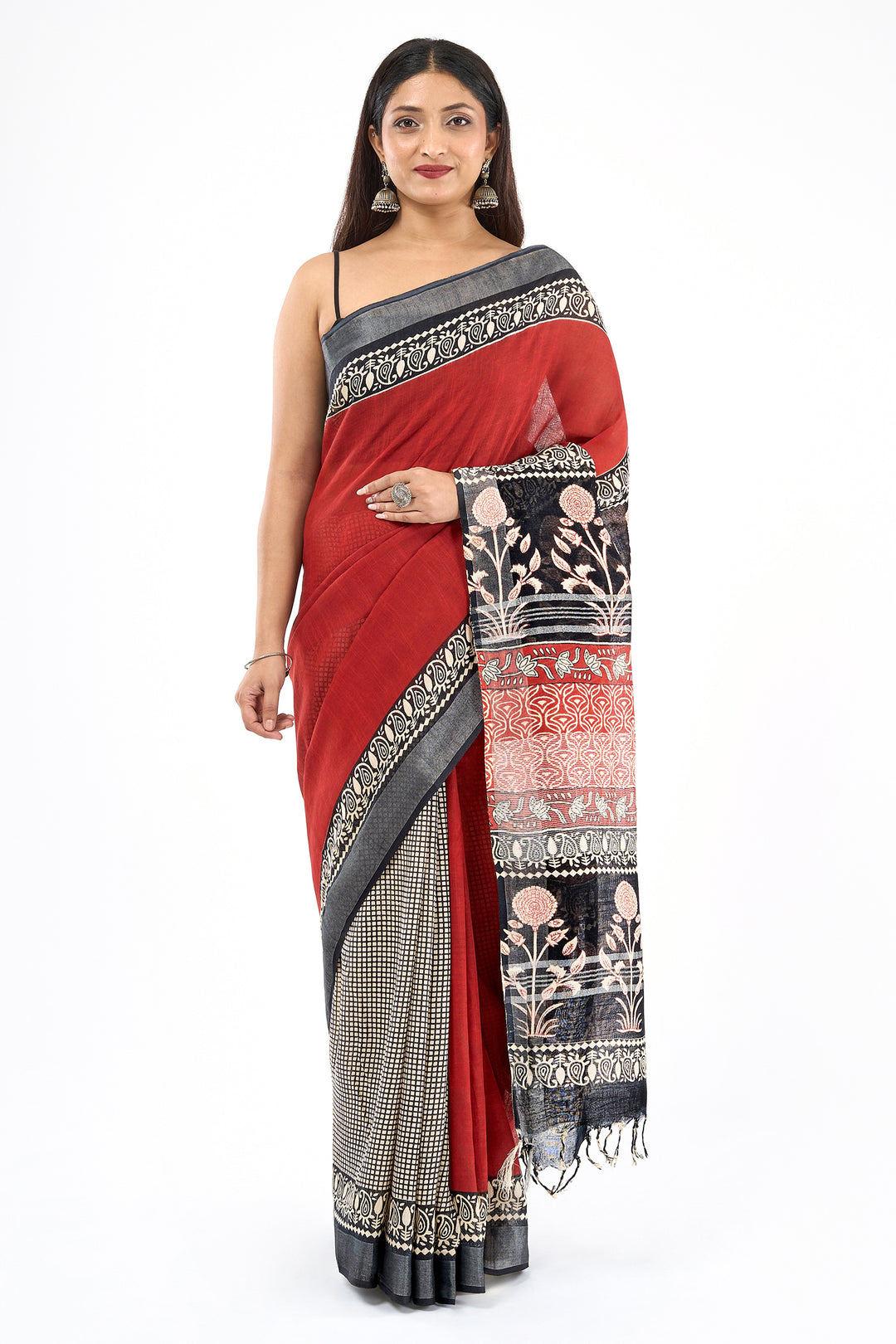 Teejh Dholira Hand Blockprint Saree