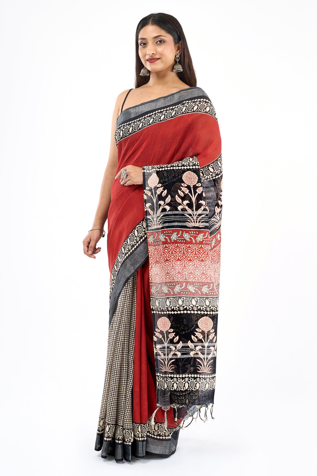 Teejh Dholira Hand Blockprint Saree