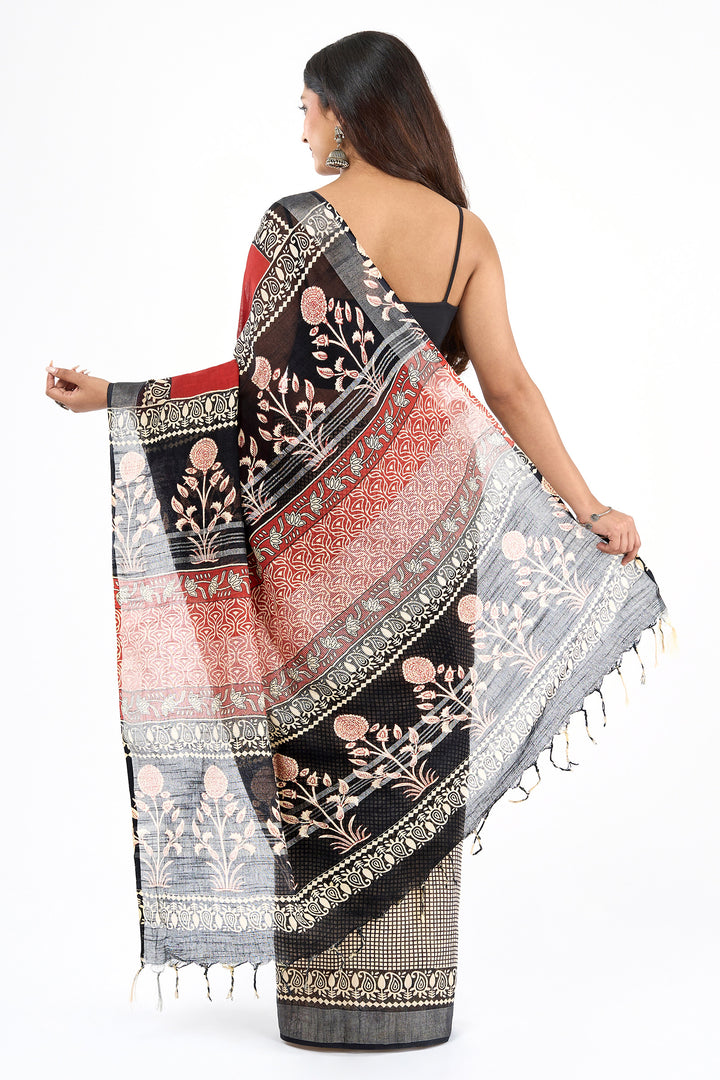 Teejh Dholira Hand Blockprint Saree