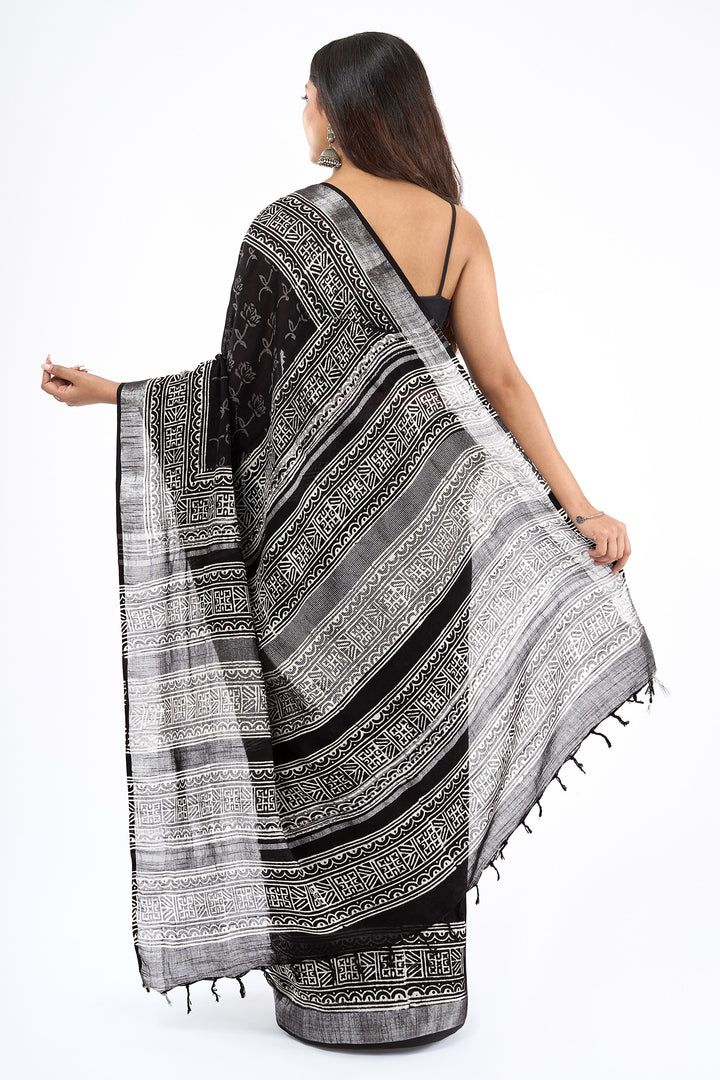 Teejh Chitrani Black Hand Blockprint Saree