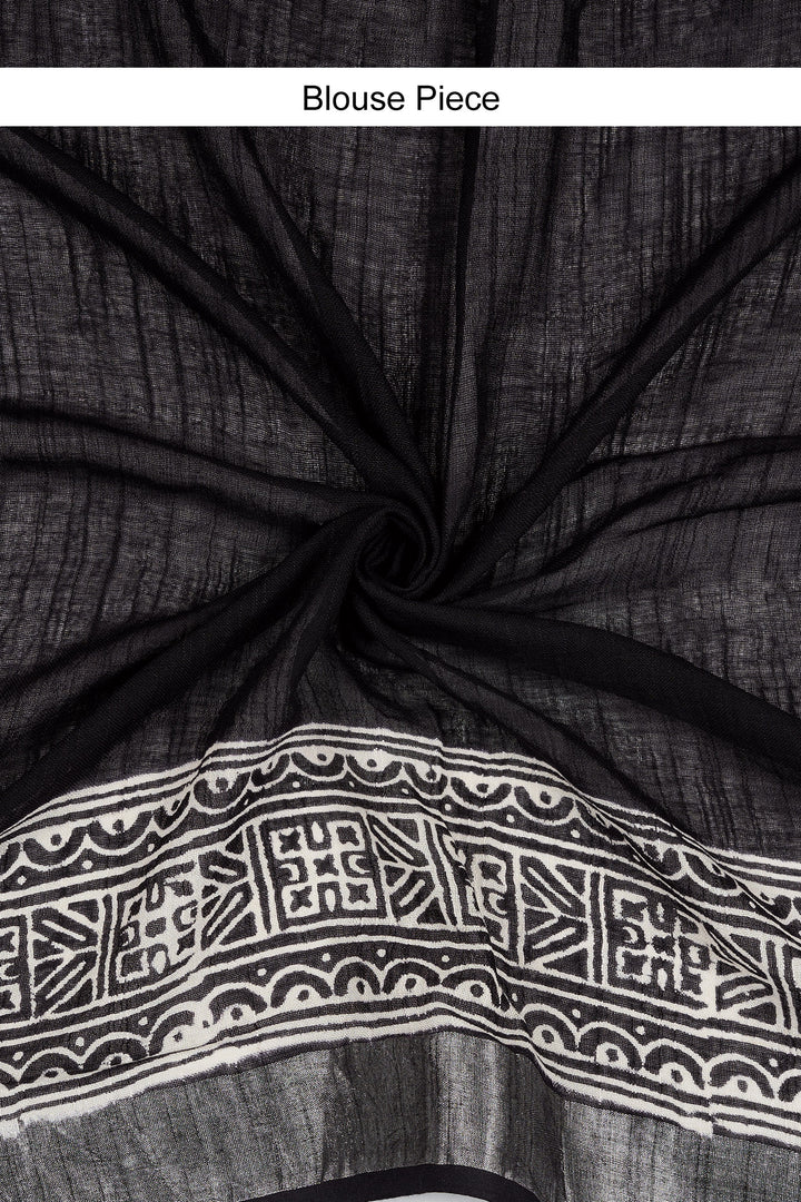 Teejh Chitrani Black Hand Blockprint Saree