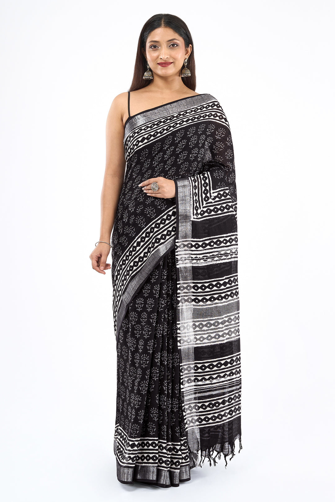 Teejh Kanvani Black Hand Blockprint Saree