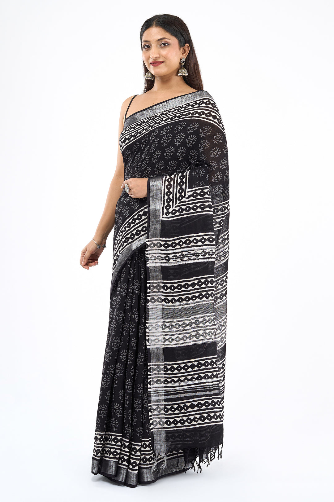 Teejh Kanvani Black Hand Blockprint Saree