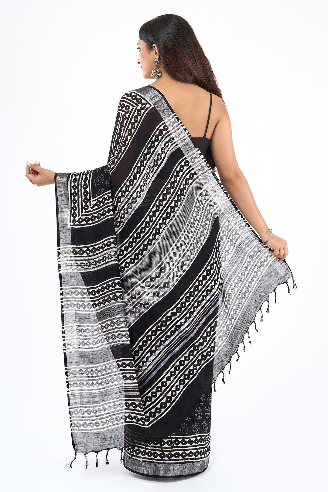 Teejh Kanvani Black Hand Blockprint Saree