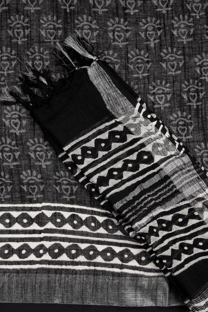 Teejh Kanvani Black Hand Blockprint Saree