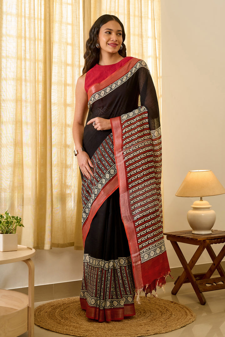 Teejh Matrika Hand Blockprint Saree