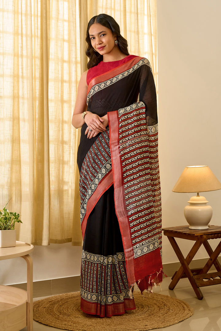 Teejh Matrika Hand Blockprint Saree