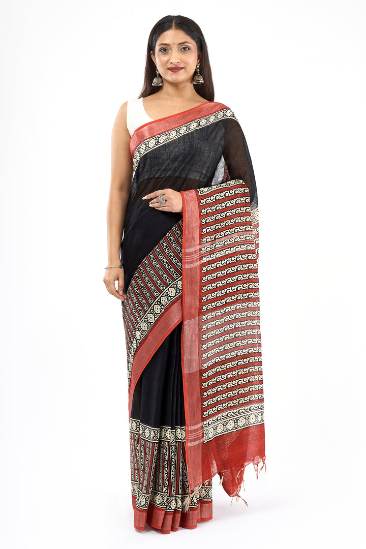 Teejh Matrika Hand Blockprint Saree