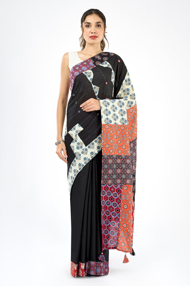 Tejika Black Applique &amp; Mirror Work Saree