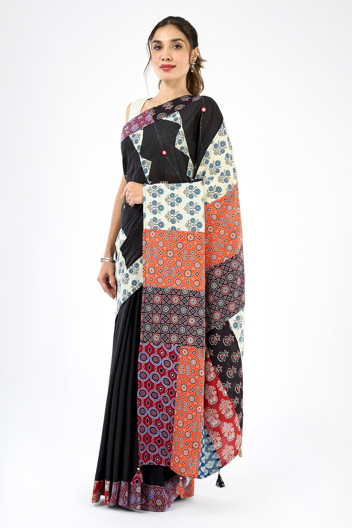 Tejika Black Applique &amp; Mirror Work Saree