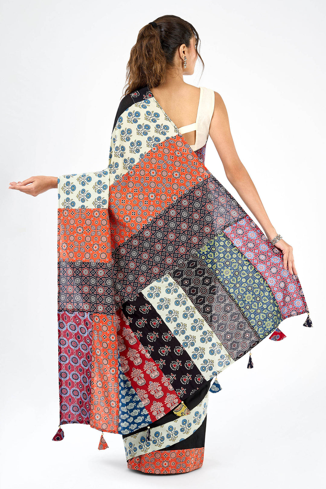 Tejika Black Applique &amp; Mirror Work Saree