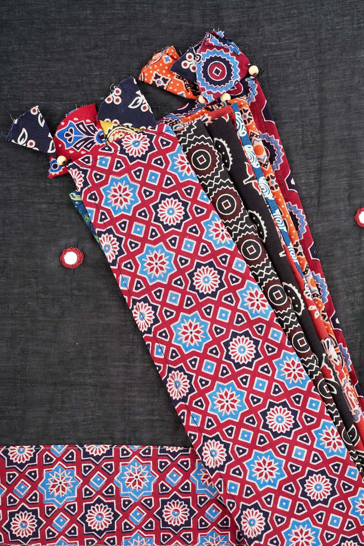 Tejika Black Applique &amp; Mirror Work Saree