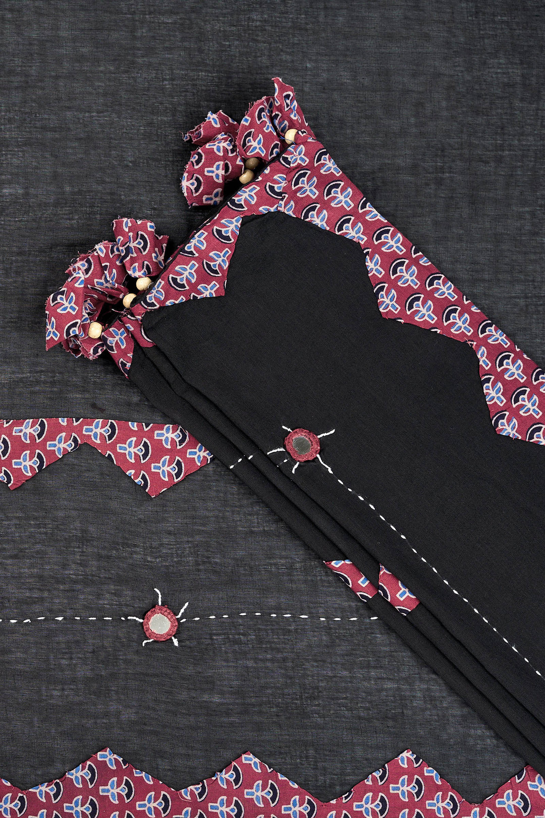Dyutima Black Applique &amp; Mirror Work Saree