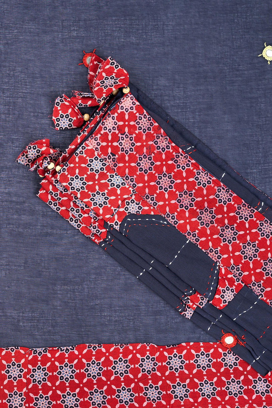 Nakshira Deep Blue Applique &amp; Mirror Work Saree