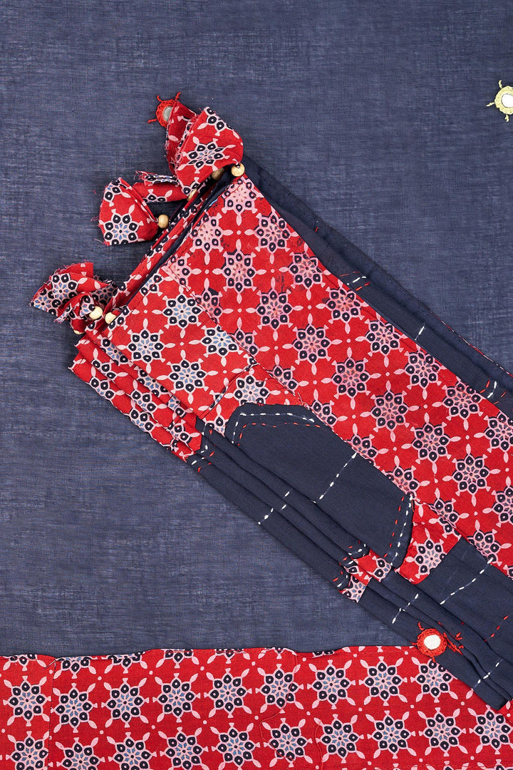 Nakshira Deep Blue Applique &amp; Mirror Work Saree