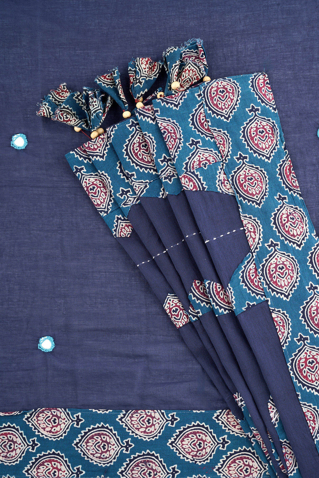 Yajnita Deep Blue Applique &amp; Mirror Work Saree