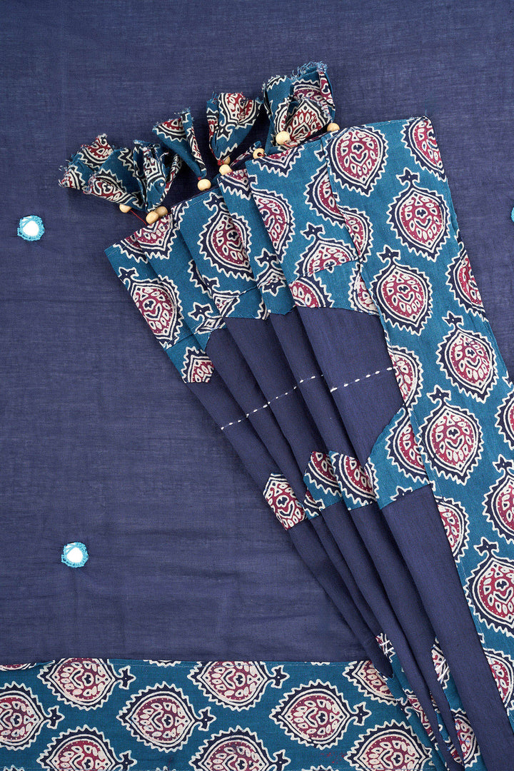 Yajnita Deep Blue Applique &amp; Mirror Work Saree