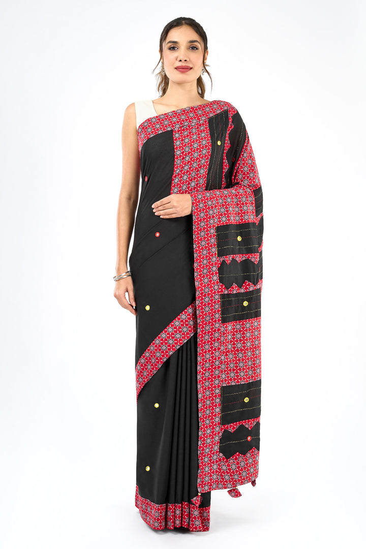 Tavrika Black Applique &amp; Mirror Work Saree