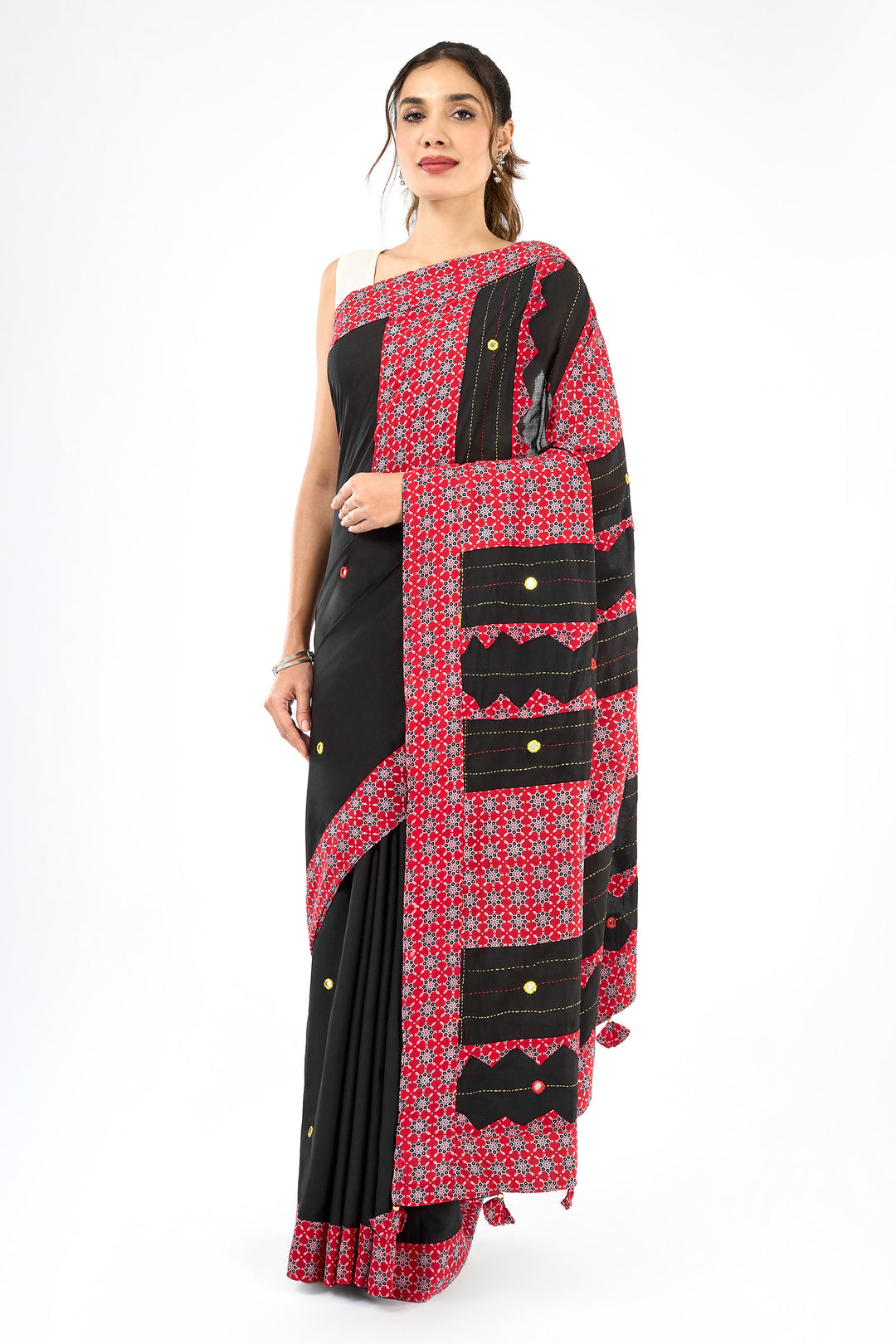 Tavrika Black Applique &amp; Mirror Work Saree