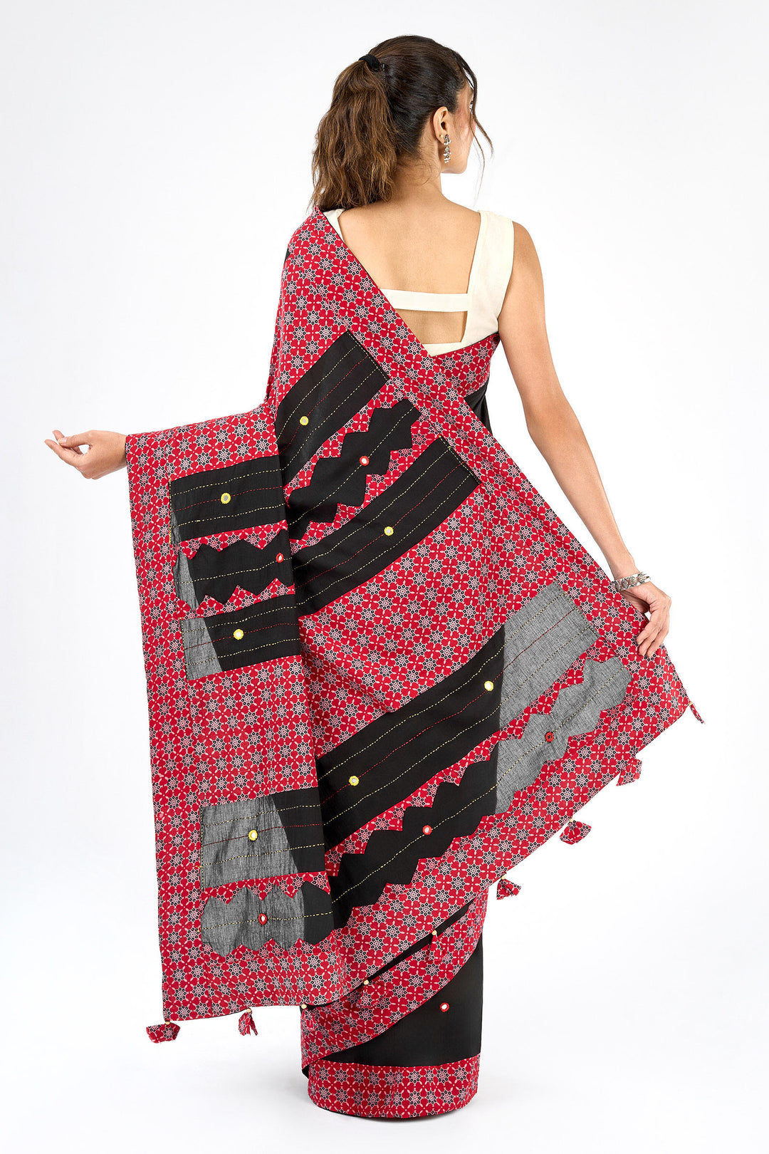 Tavrika Black Applique &amp; Mirror Work Saree