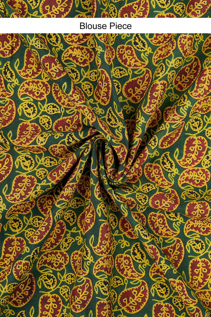 Bhagini mustard and olive green Applique &amp; Mirror Work Saree