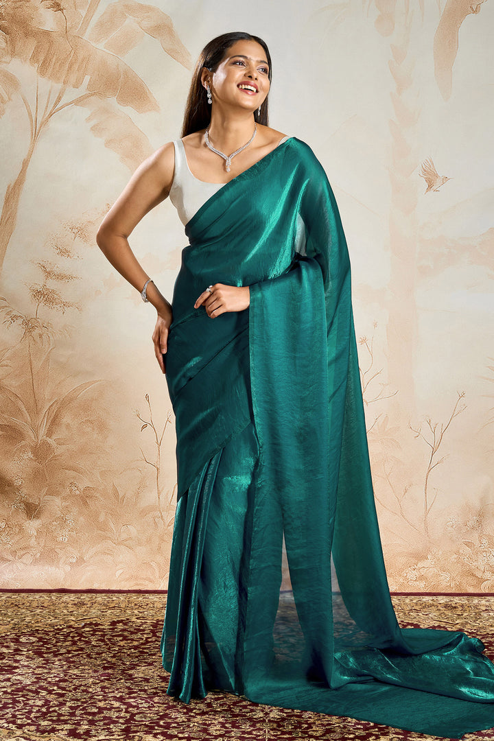 Nandira Teal Pre-Draped Saree