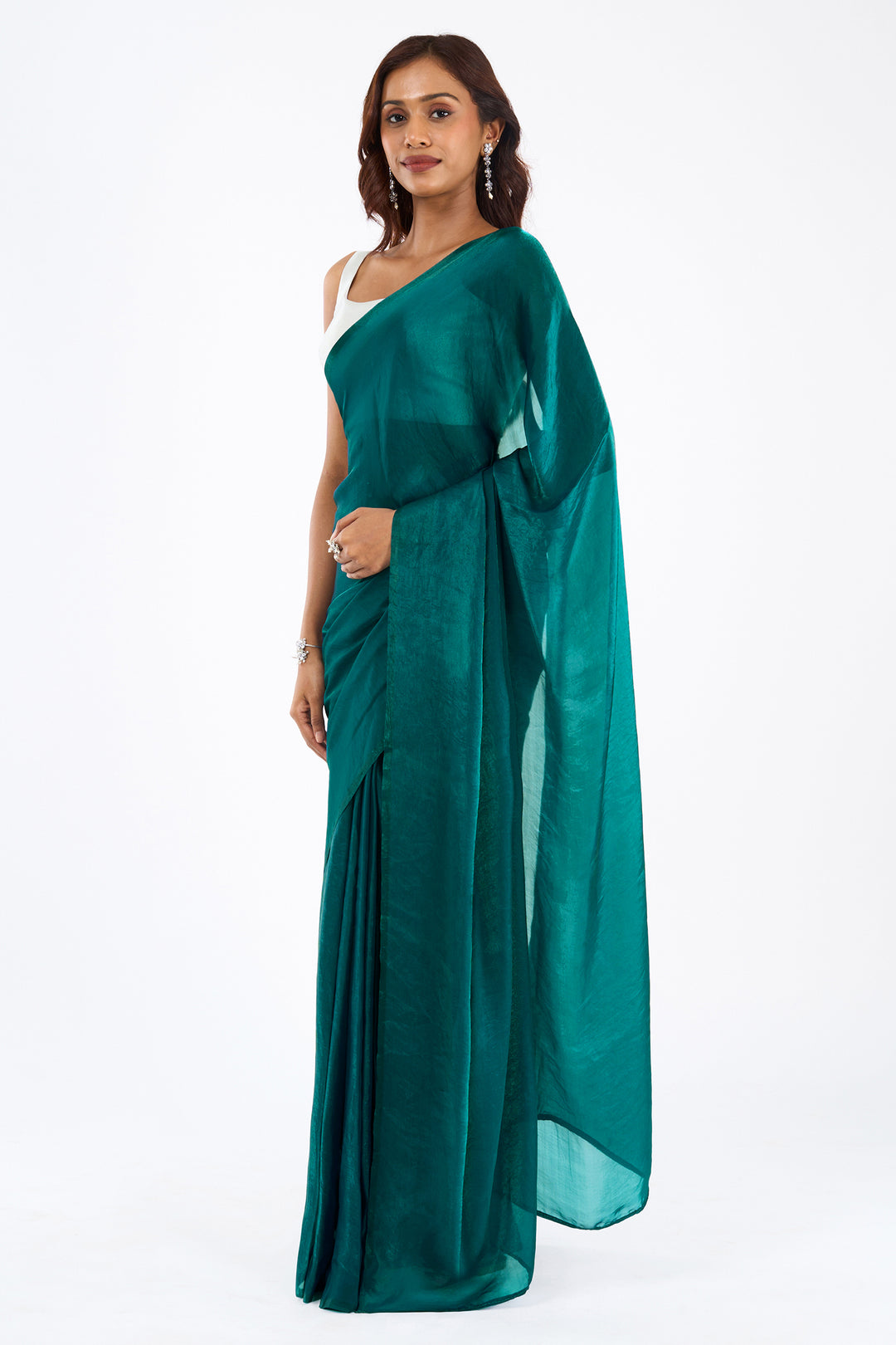 Nandira Teal Pre-Draped Saree