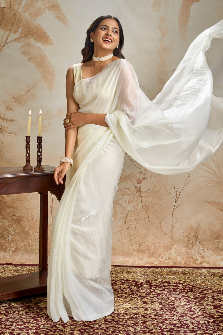 Kavyani Cream Pre-Draped Saree