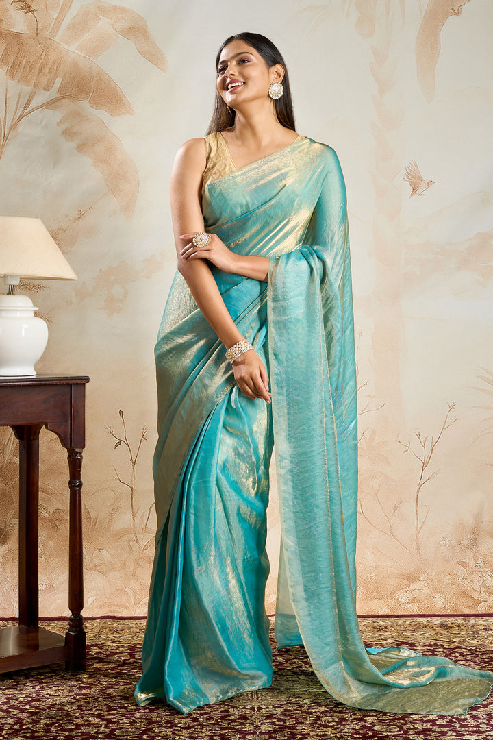 Hemika Blue Pre-Draped Saree