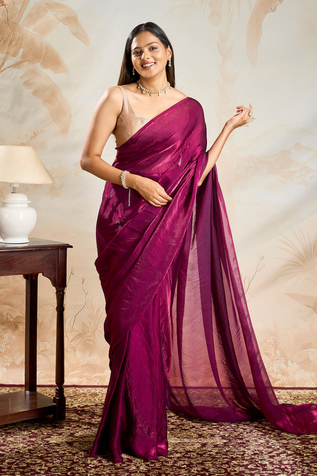 Vidhatri Magenta Pre-Draped Saree