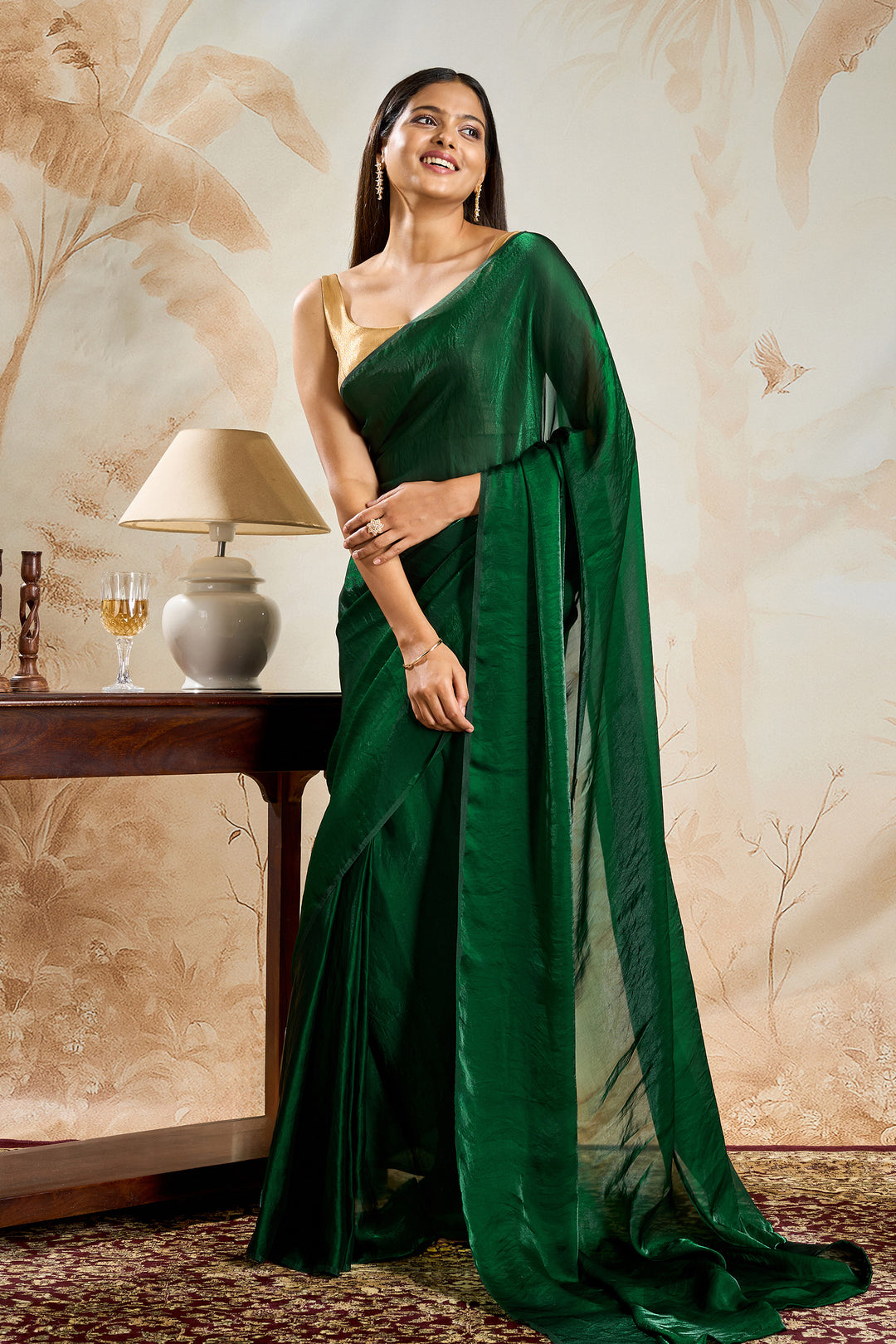 Isveta Green Pre-Draped Saree