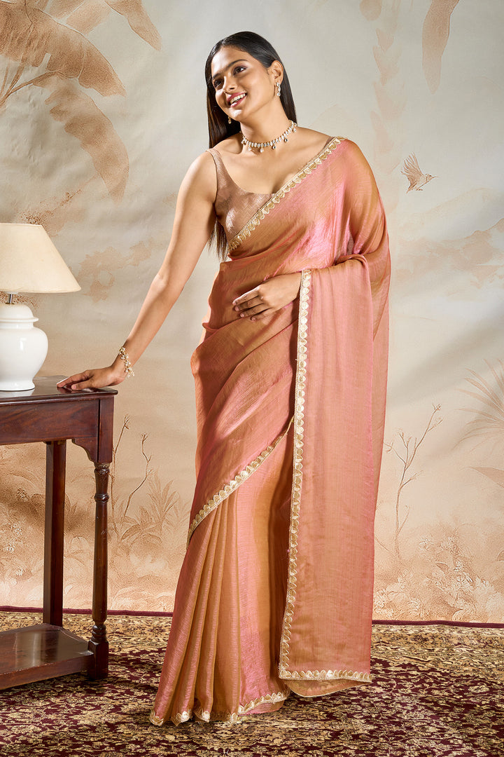Sharvika Onion Pink Shimmer Chiffon Saree