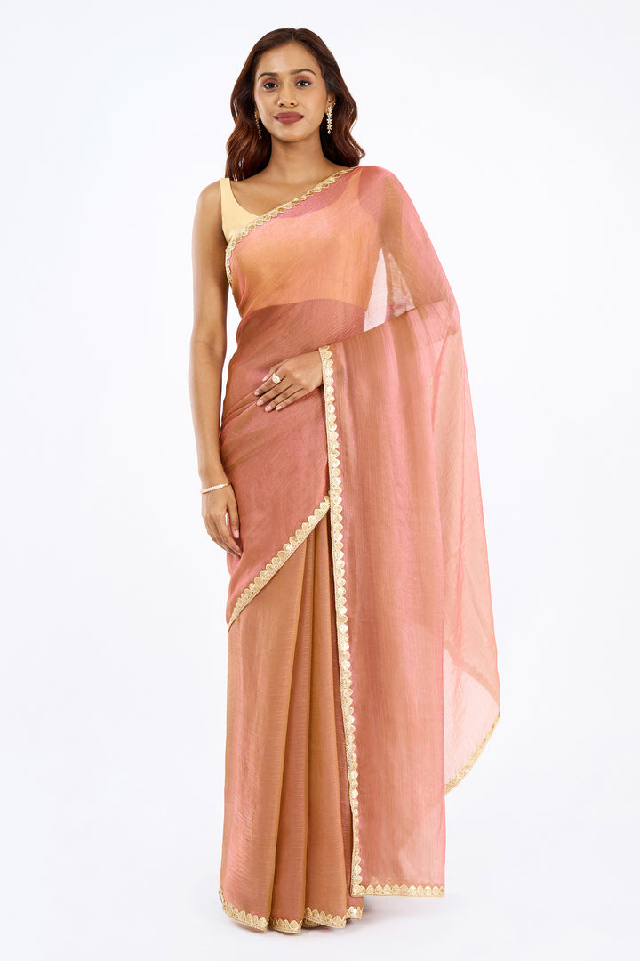 Sharvika Onion Pink Shimmer Chiffon Saree