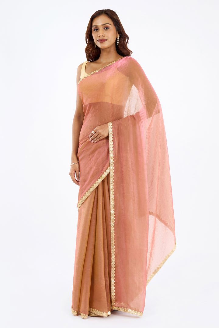 Sharvika Onion Pink Shimmer Chiffon Saree