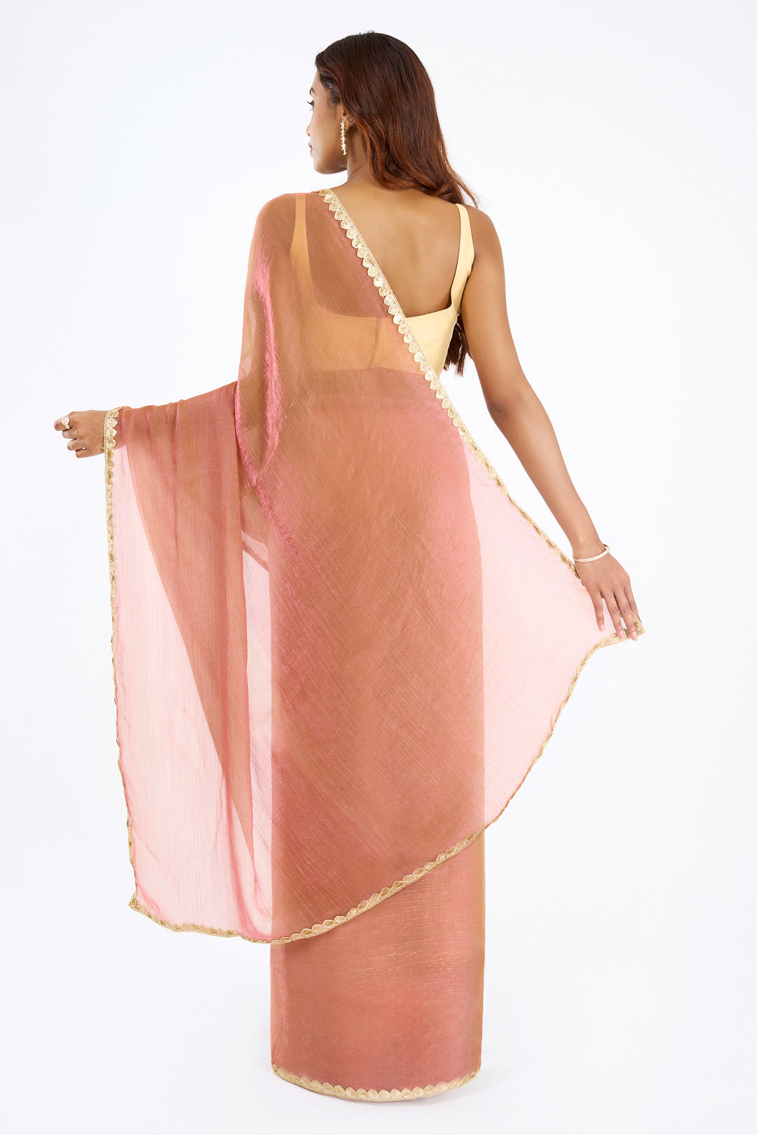 Sharvika Onion Pink Shimmer Chiffon Saree