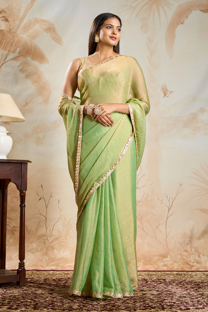 Saanvitha Green Shimmer Chiffon Saree