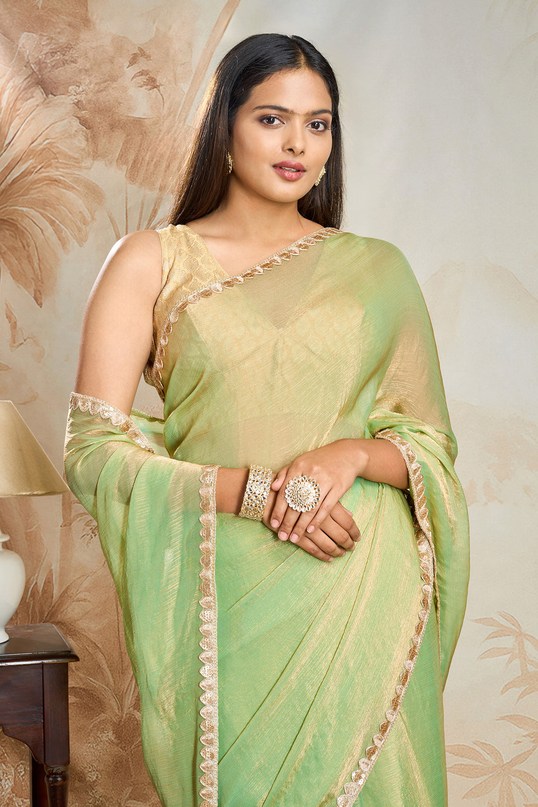 Saanvitha Green Shimmer Chiffon Saree