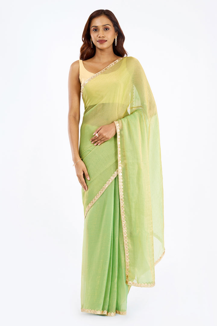 Saanvitha Green Shimmer Chiffon Saree