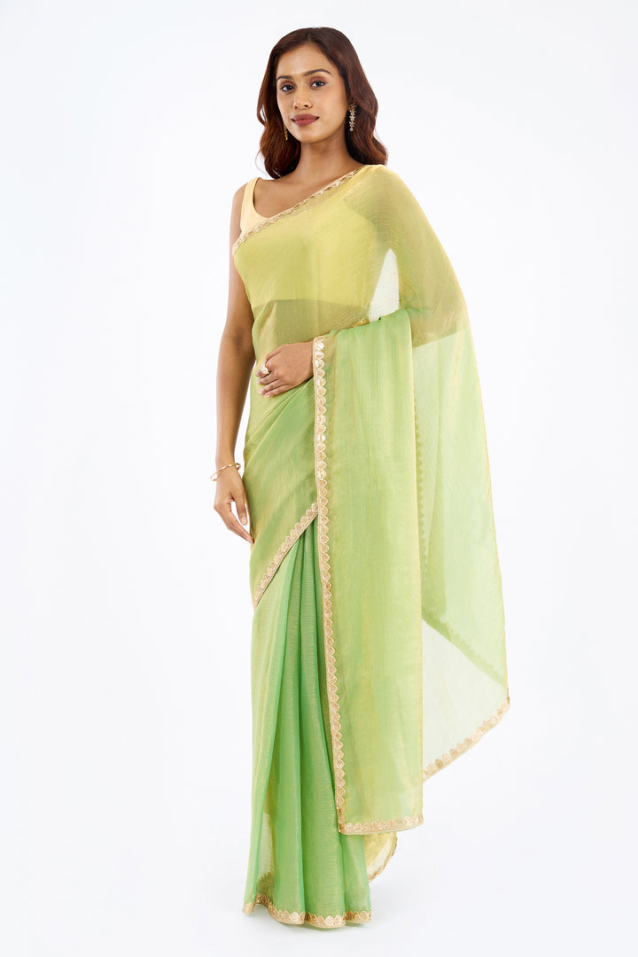 Saanvitha Green Shimmer Chiffon Saree
