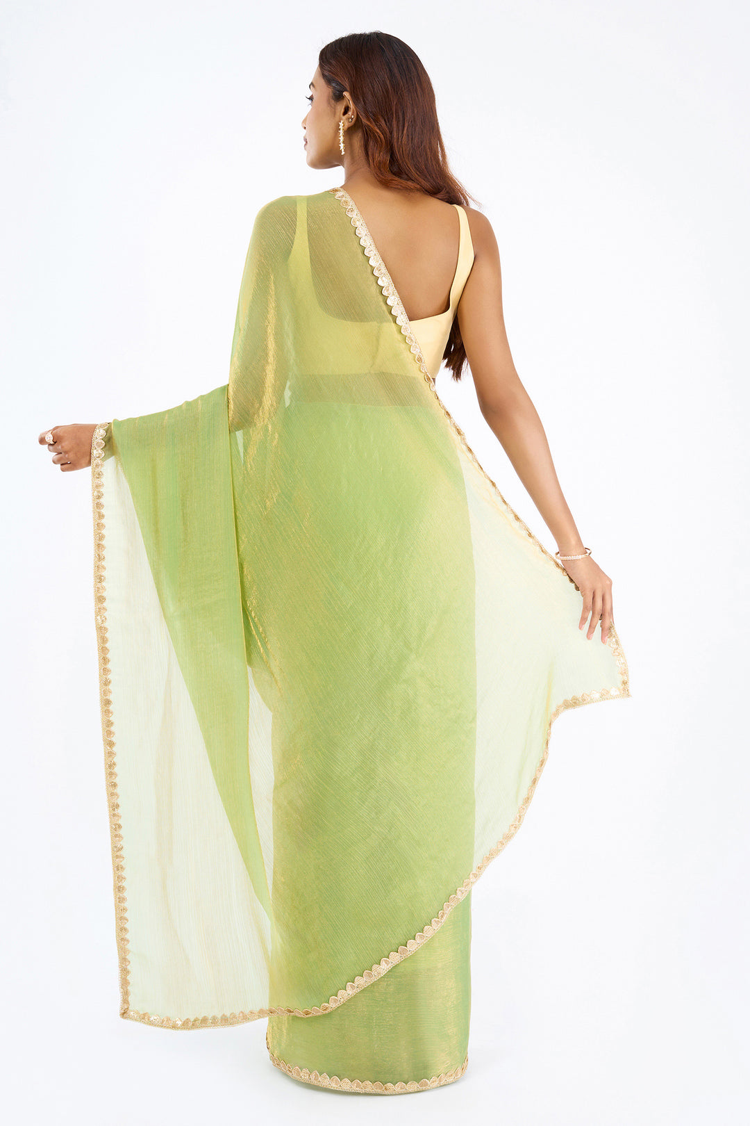 Saanvitha Green Shimmer Chiffon Saree